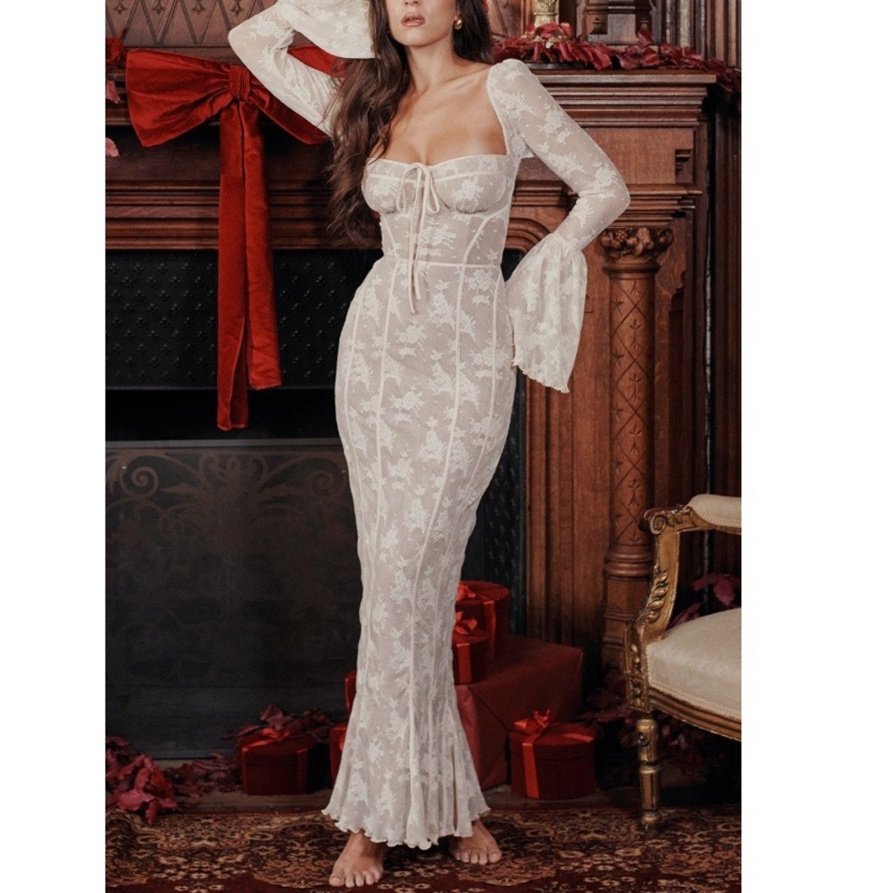 House of CB Women's Vintage Cream Delilah Lace Maxi Dress Size L+ Plus(10-12)NWT - Picture 3 of 13